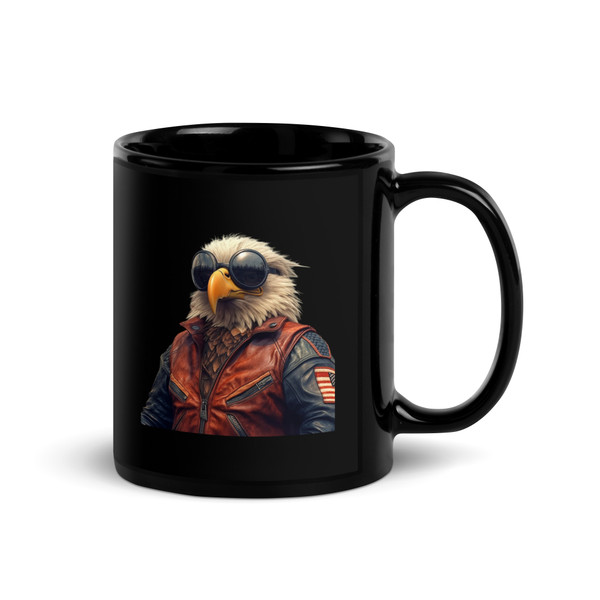 American Eagle with Shades Black Glossy Mug