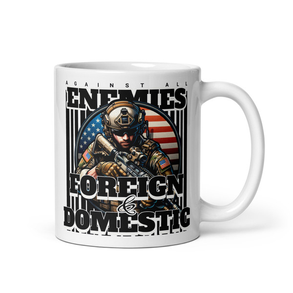 Against All Enemies (Soldier) White glossy mug