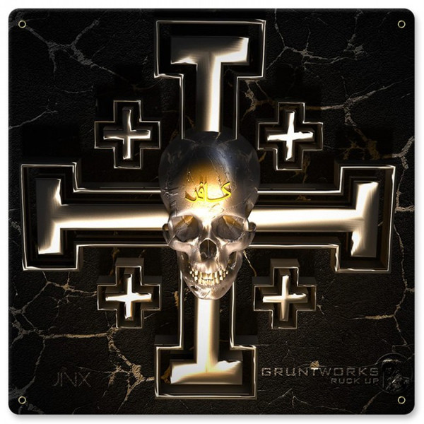 Skull Cross Metal Wall Sign (12X12)