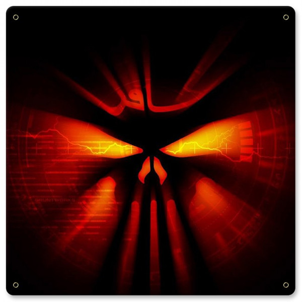 Red Infidel Skull Metal Wall Sign (12X12)