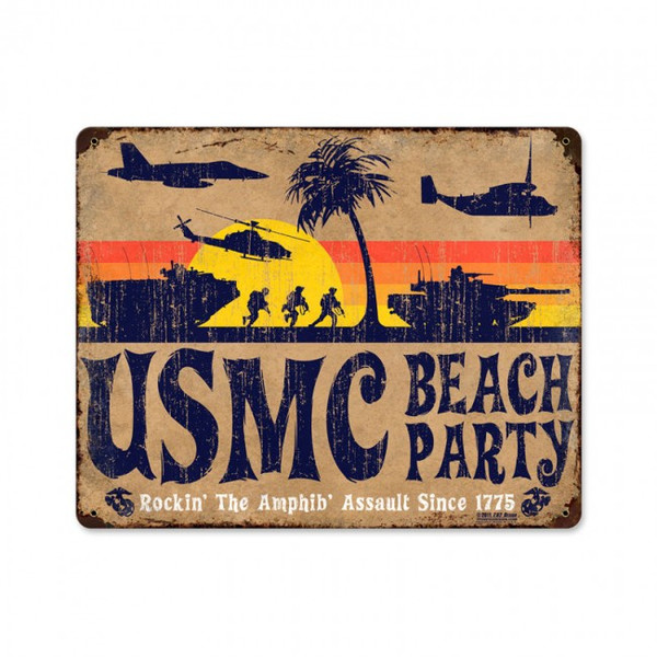USMC BEACH PARTY Metal Wall Sign (15X12)