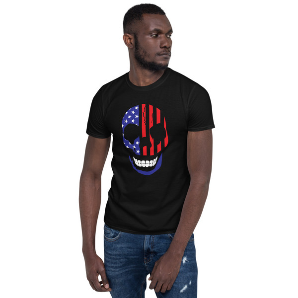 Smiley Skull (US Flag) Short-Sleeve Unisex T-Shirt