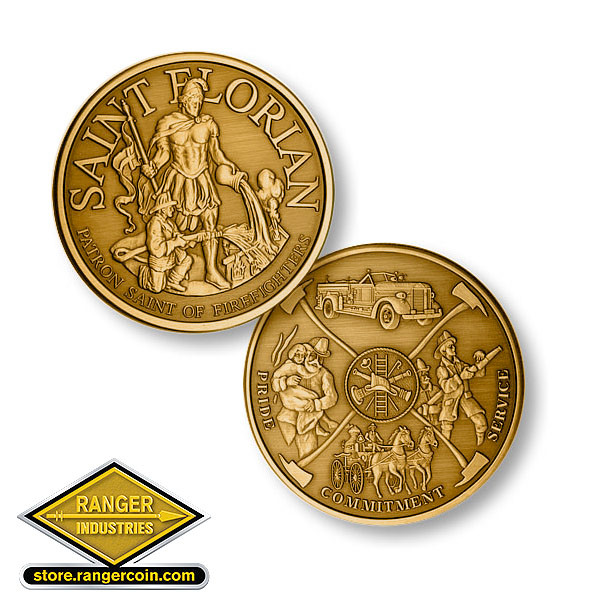 Saint Florian- Patron Saint Of Firefighters Challenge Coin