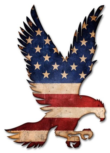 American Flag Flying Eagle Metal Wall Sign (16X23)
