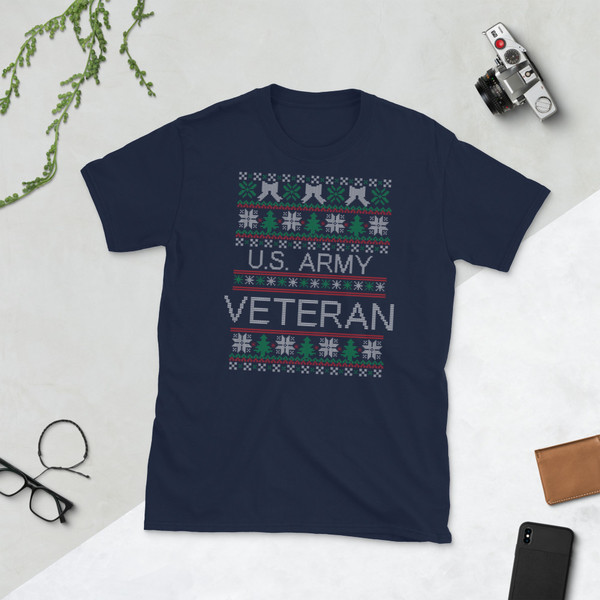 U.S. Army Veteran (Fake Christmas Ugly Sweater design) Short-Sleeve Unisex T-Shirt