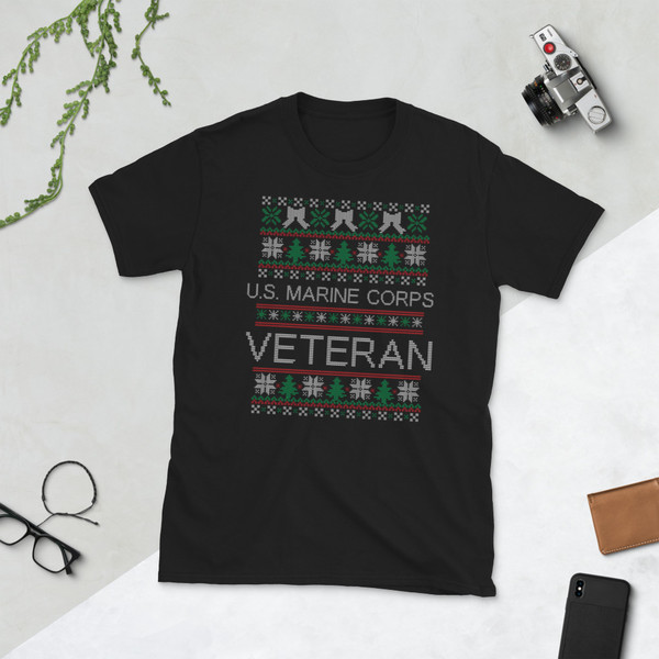 U.S. Marine Corps Veteran (Fake Christmas Ugly Sweater design) Short-Sleeve Unisex T-Shirt