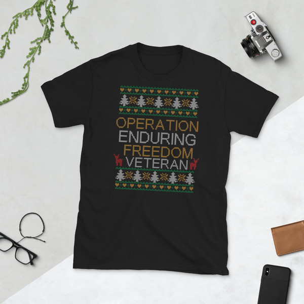 Operation Enduring Freedom (OEF) Veteran (Fake Christmas Ugly Sweater design) Short-Sleeve Unisex T-Shirt