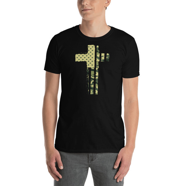 Draped Camo Flag Cross Short-Sleeve Unisex T-Shirt