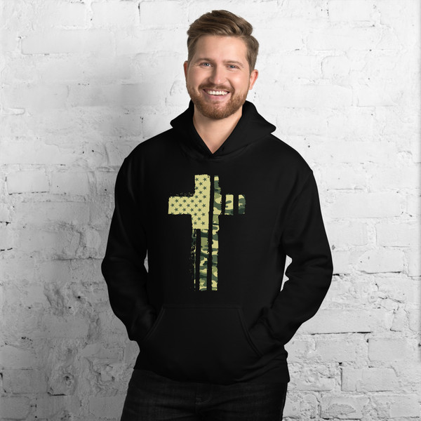 Draped Camo Flag Cross Unisex Hoodie