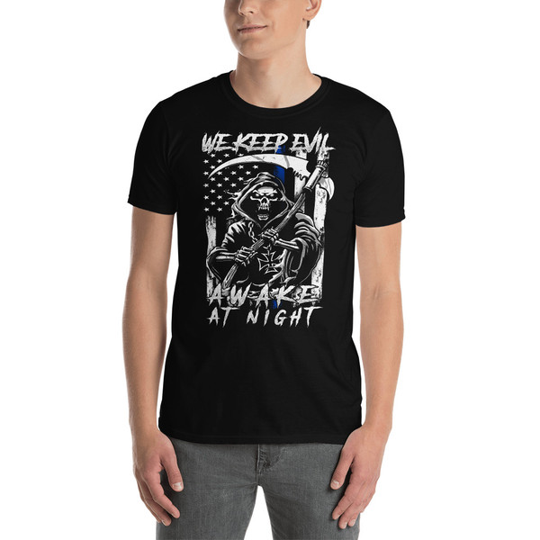 We Keep Evil Awake at Night (Police Blue Line) Short-Sleeve Unisex T-Shirt