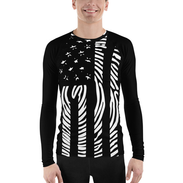 U.S. Flag B&W Finger PrintMen's Rash Guard