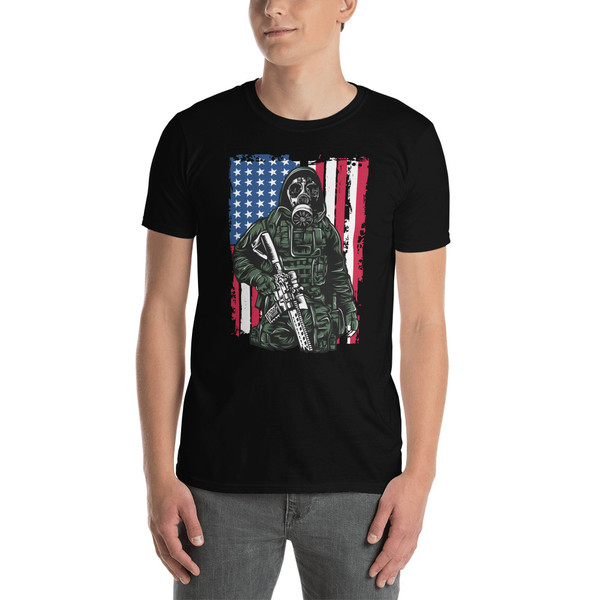 Gas Mask Soldier (US Flag) Short-Sleeve Unisex T-Shirt