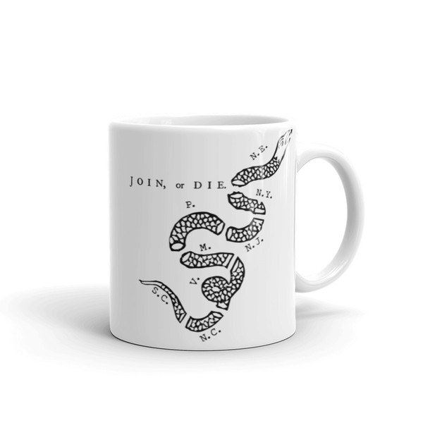 Join or Die White glossy mug
