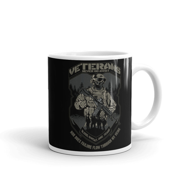 Veterans Never Go Away White glossy mug