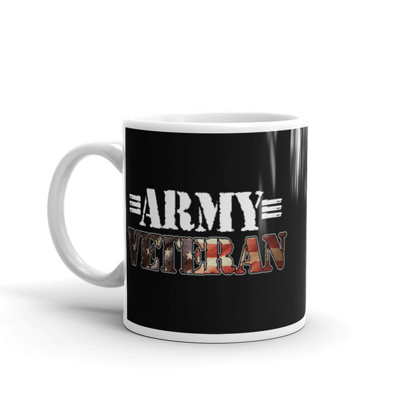 Army Veteran (Flag Text) White glossy mug