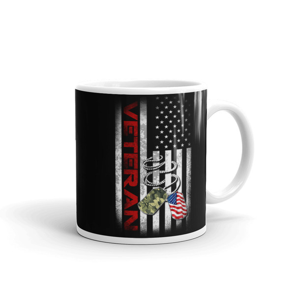 US Veteran (Flag w/ dog tags) White glossy mug