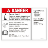 Genie Lift Part # 1283822GT - DECAL,DANGER/NOTICE,TIRESPECS,SX-105 XC, EA