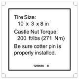 Genie Lift Part # 1290656GT - DECAL,LABEL,TIRE SPECS, GS-1330m, EA