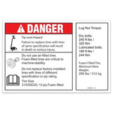 Genie Lift Part # 1284014GT - DECAL,DANGER/LABEL,TIRE SPECS, EA