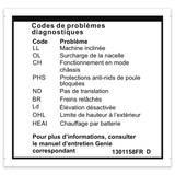 Genie Lift Part # 1301158FRGT - DECAL,LABEL,FAULT CODES, EA