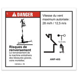 Genie Lift Part # 1301035FRGT - DECAL, DANGER, 85" OUTRIGGER REACH, OUTDOOR, EA
