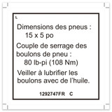 Genie Lift Part # 1292747FRGT - DECAL,LABEL-TIRE SPECS, GS4655, EA