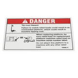 Genie Lift Part # 1000262GT - DECAL,DANGER,TIP OVER,PLAT, EA