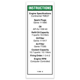 Genie Lift Part # 111896GT - DECAL,ENG.SPECS,CONTINENTAL, EA