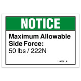 Genie Lift Part # 114008GT - DECAL,NOTICE-SIDE FORCE,50LBS*, EA