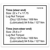 Genie Lift Part # 114131GT - DECAL,TIRE SPECS, EA