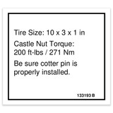 Genie Lift Part # 133193GT - DECAL,LABEL,TIRE SPECS,GRC, EA