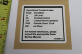 Genie Lift Part # 133596GT - DECAL,LABEL,FAULT CODES, EA