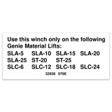 Genie Lift Part # 32938GT - DECAL,LABEL,WINCH ONLY, EA
