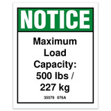 Genie Lift Part # 35579GT - DECAL,NOTICE,MAX CAPACITY 500, EA
