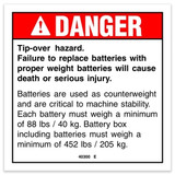 Genie Lift Part # 40300GT - DECAL,DANGER,TIP-OVER BATTERY, EA