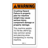 Genie Lift Part # 46305GT - DECAL,WARNING,CRUSHING HAZ, EA