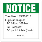 Genie Lift Part # 48725GT - DECAL,NOTICE,TIRE SPECS, EA