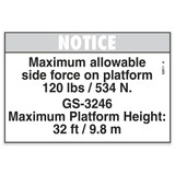Genie Lift Part # 52611GT - DECAL,NOTICE,SIDE FRC,3246ANSI, EA