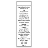 Genie Lift Part # 63461GT - DECAL, ENGINE SPEC, PERKINS***, EA