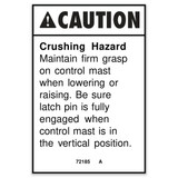 Genie Lift Part # 72185GT - DECAL,CAUTION,CRUSHING HAZARD, EA
