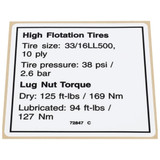 Genie Lift Part # 72847GT - DECAL,NOTICE,HI FLOAT TIRES, EA