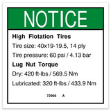 Genie Lift Part # 72966GT - DECAL,NOTICE,HI FLOAT TIRES, EA