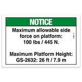 Genie Lift Part # 72992GT - DECAL,NOTICE,SIDE FRC,2632ANSI, EA