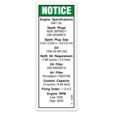 Genie Lift Part # 82214GT - DECAL,NOTICE,GM 1.6L ENG SPEC, EA