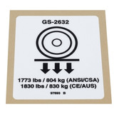 Genie Lift Part # 97693GT - DECAL,LABEL,WHEEL LOAD 2632, EA