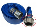Close-up of the aluminum quick disconnect coupler on the Multiquip HDQ650C discharge hose.