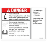 Genie Lift Part # 1254849GT - DECAL,DANGER/NOTICE,TIRESPECS,SX180, EA