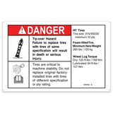 Genie Lift Part # 1270723GT - DECAL,DANGER,TIP,FOAM TIRES,RT90, EA