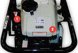 Operator Controls:
1. Multi-Function lever with detent controls throttle, start/stop and fuel shut-off.
2. Houmeter allows accurate tracking of hours and maintenance intervals.
    Tachometer displays engine RPM while in operation.