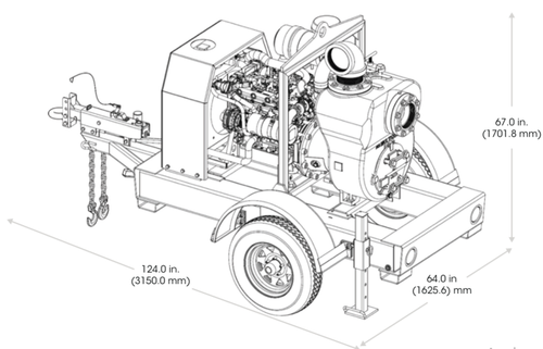 Multiquip MQ600HTP showing the 6-inch adjustable discharge port and pump housing
